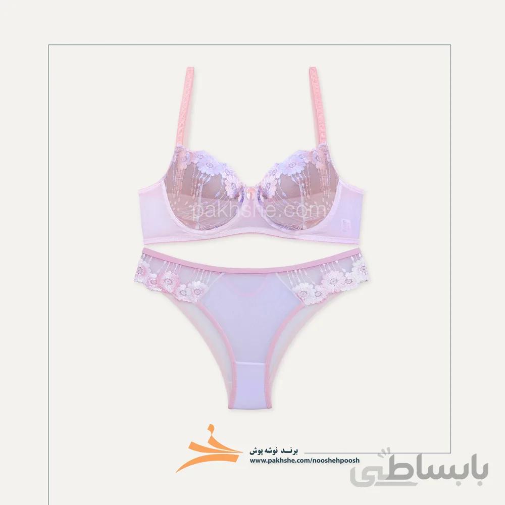 ست سفید صورتی فلور فنردار برند نوش پوش کد 55059