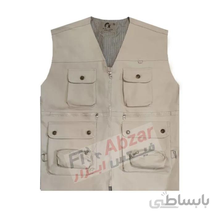 جلیقه خبرنگاری کتان کرم هشت جیب سالیان