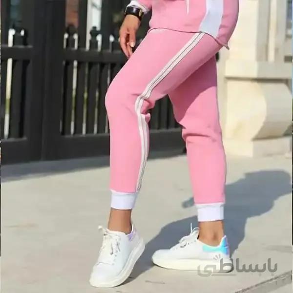 شلوار اسلش زنانه کد258 طرح دو خط جنس کتان کش رنگ صورتی ا Women's slash pants code 258, two-line design, pink linen