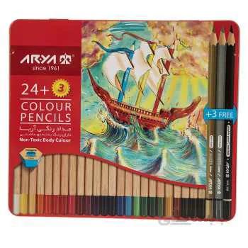 مداد رنگی 24 رنگ جعبه فلزی آریا ا Arya 24 Color Pencil