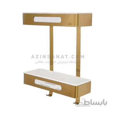 قفسه حمام دو طبقه سبد دار طلایی،استیل مدل ۳۰۴