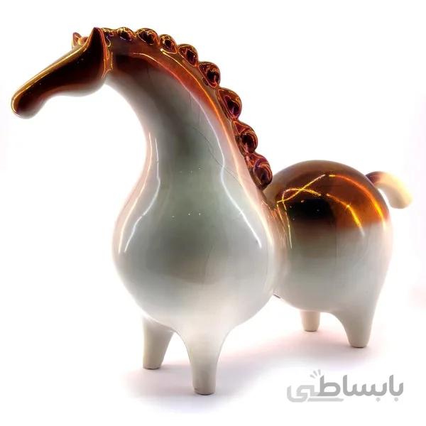 مجسمه سرامیکی اسب سفید مسی