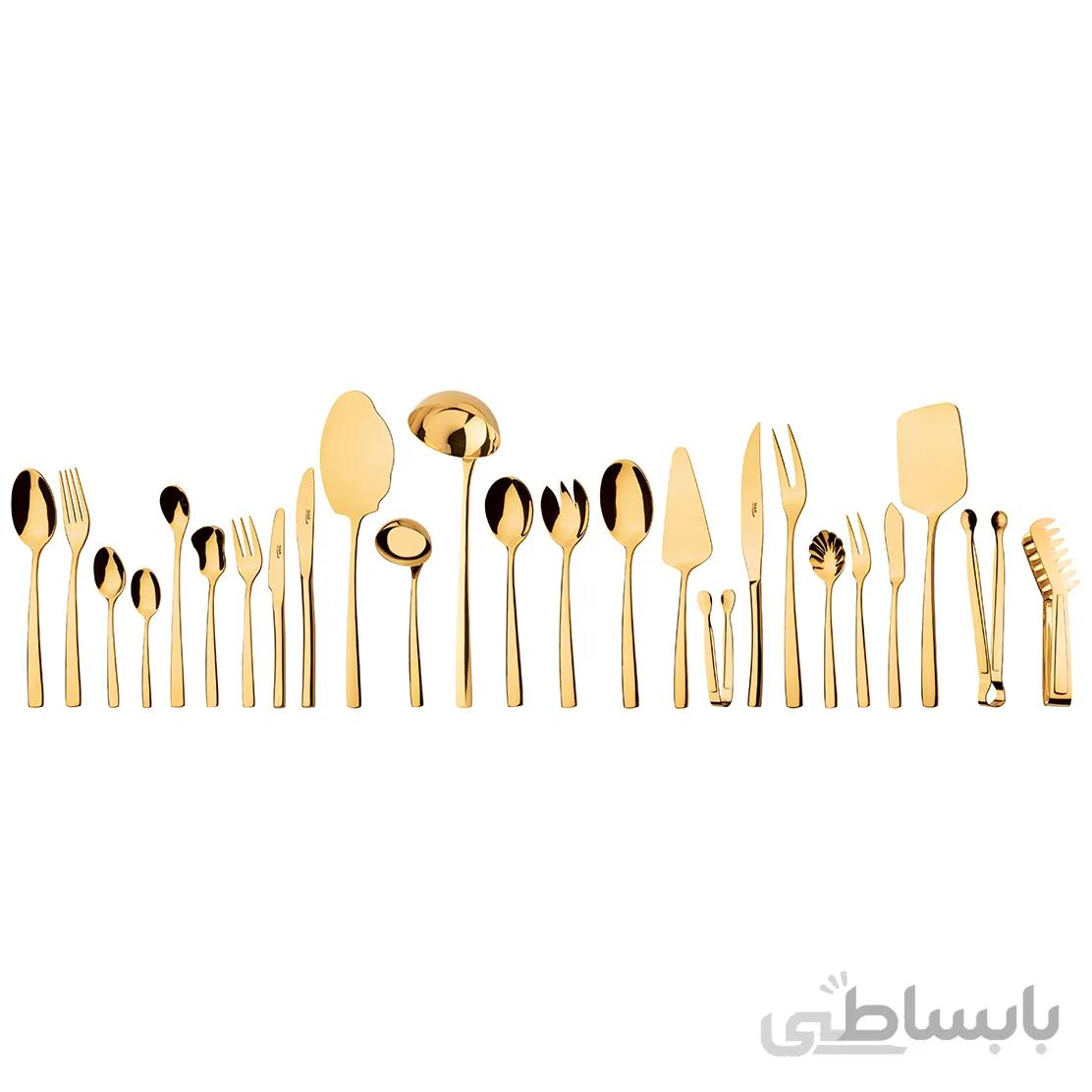 سرویس قاشق و چنگال 24 نفره ناب استیل طرح فلورانس طلایی PVD (158 پارچه) ا Nab-Steel Florence Gold Steel Cutlery Set 158 Pieces