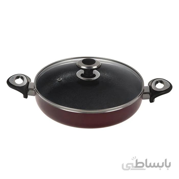 تابه دو سته سایز 24 گرانیتا سرمه ای با درب شیشه ای زرساب کد GT-224TG-S