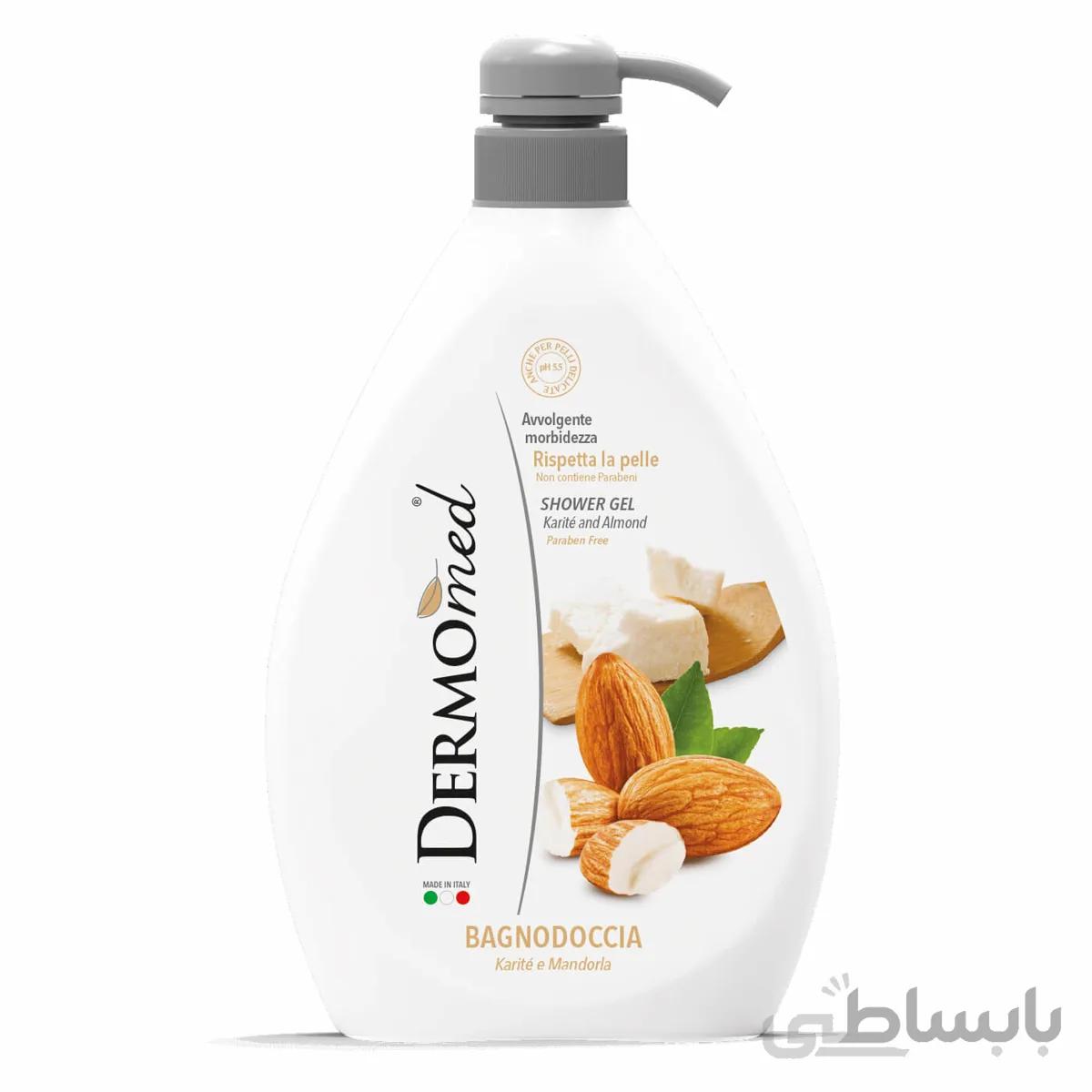 شامپو بدن درمومد با رایحه بادام و پنیر مدل Karite And Almond حجم 1 لیتری