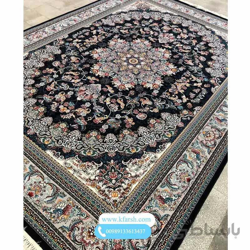 فرش ۵۰۰ شانه طرح میخک سرمه ای و فیلی