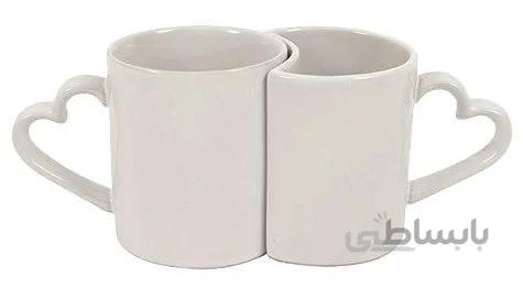 لیوان سفید دوقلو دسته قلبی