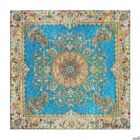رومیزی مربع ترمه طرح افشار رنگ آبی