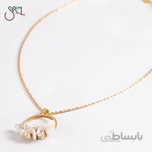 گردنبند استیل با صدف و مروارید طبیعی مدل 2104