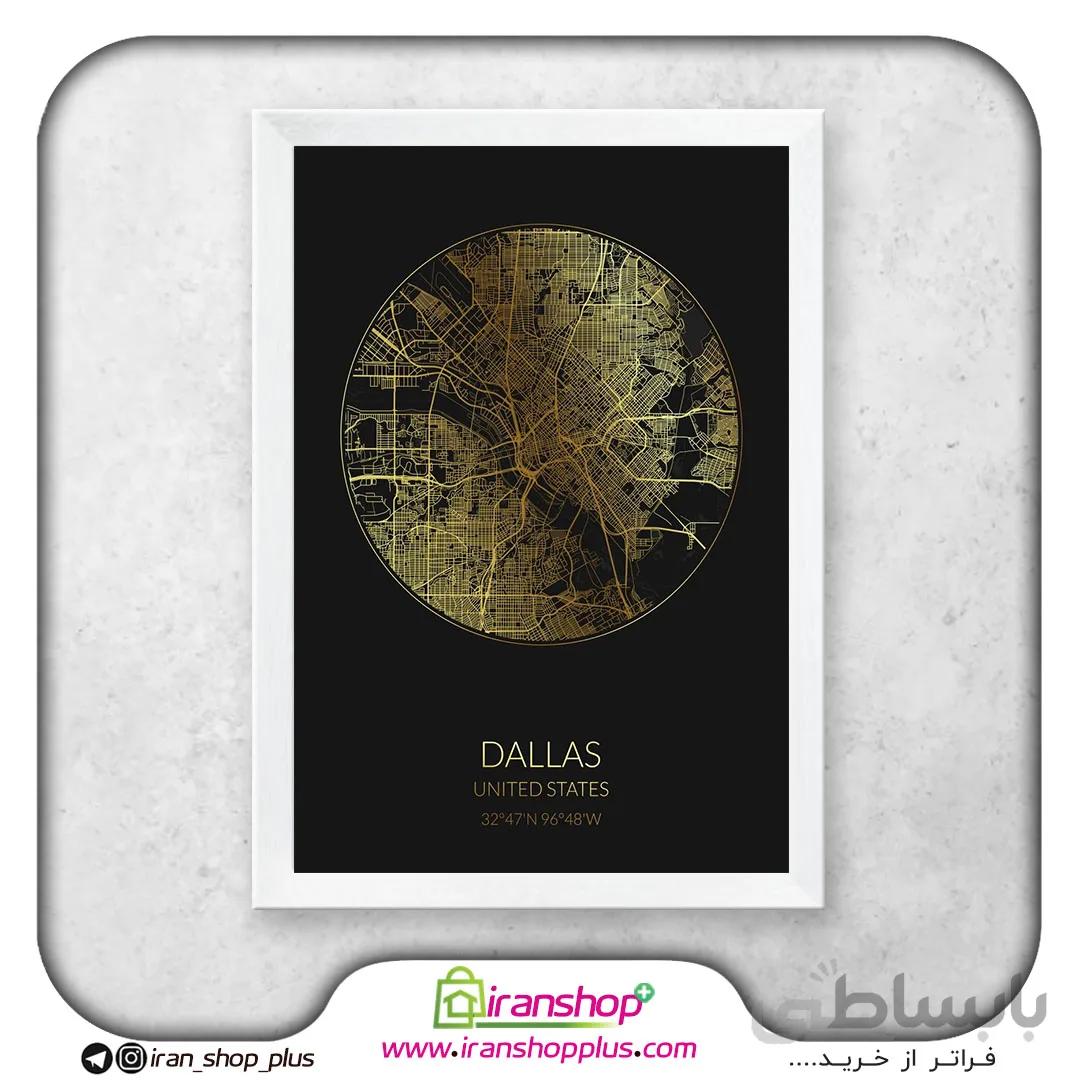 تابلو نقشه شهر دالاس با تم Black Gold Circle