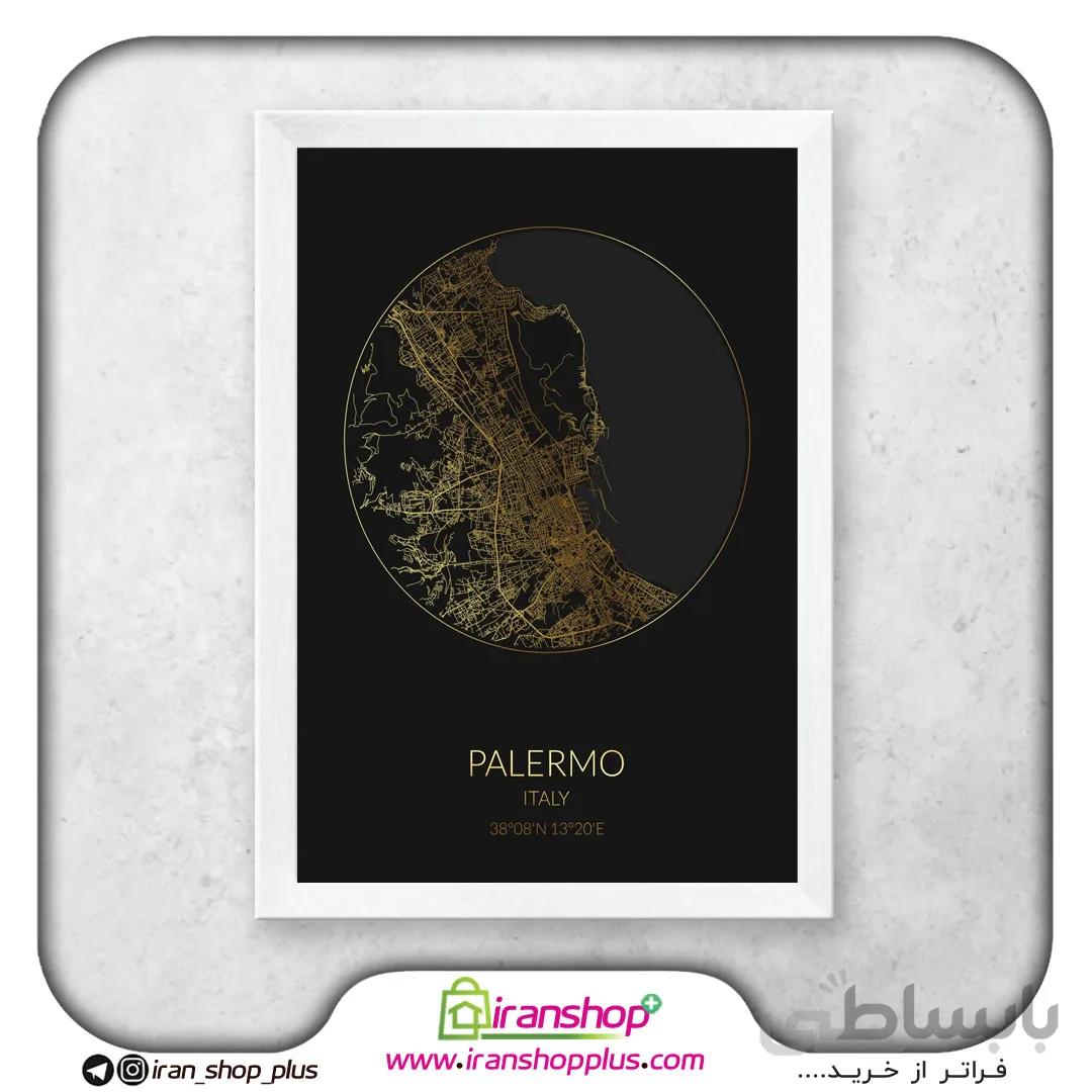 تابلو نقشه شهر پالرمو با تم Black Gold Circle