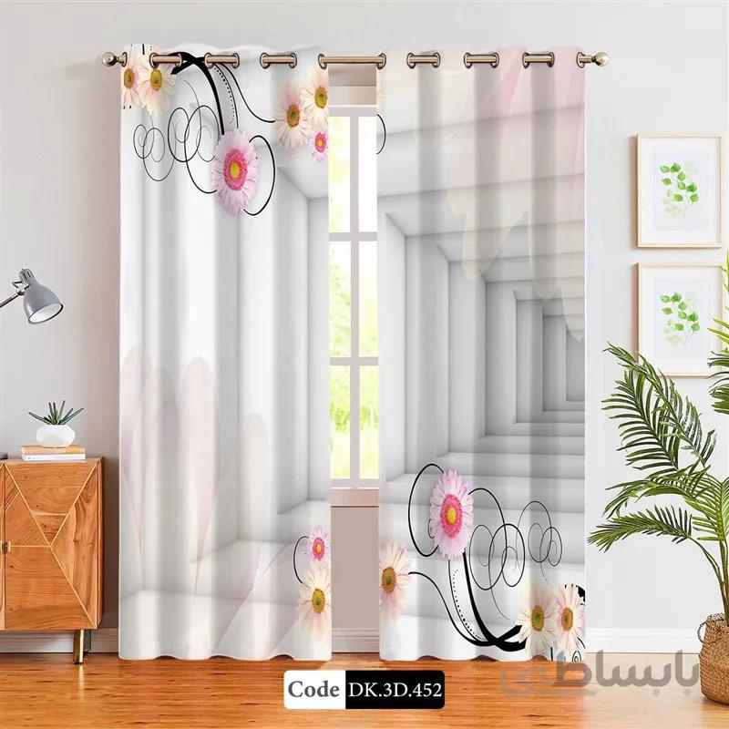 پرده پانچی (هازان و مخمل)کد DK.3D.452 طرح سه بعدی گل ها در راهرو