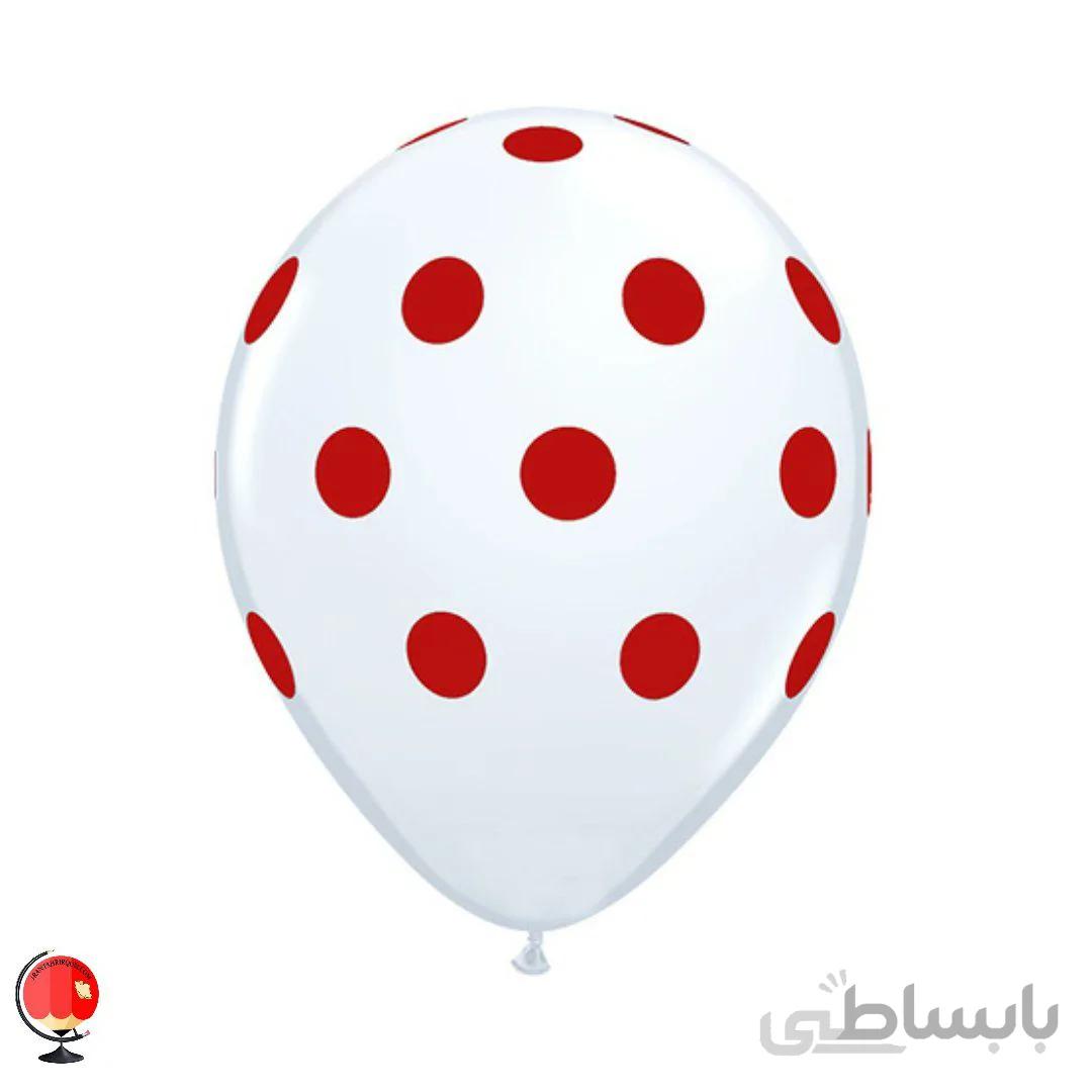 بادکنک سفید خالدار قرمز سایز 12 اینچ