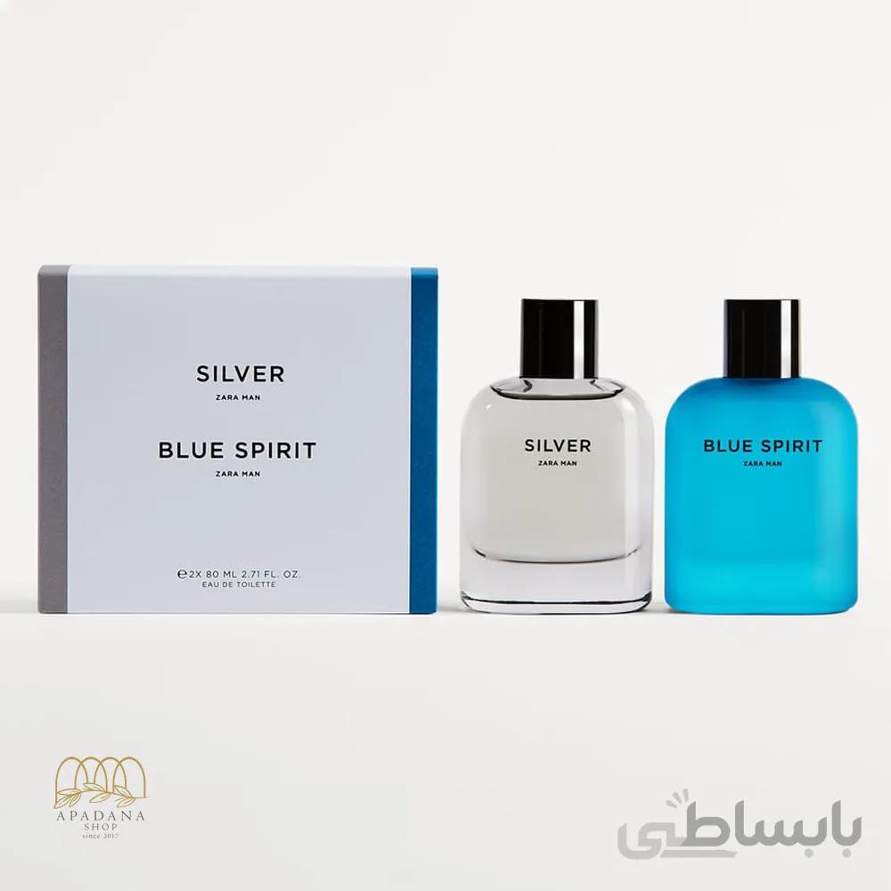 ست عطر و ادکلن مردانه زارا مدل Silver + Blue Spirit حجم 80 میل