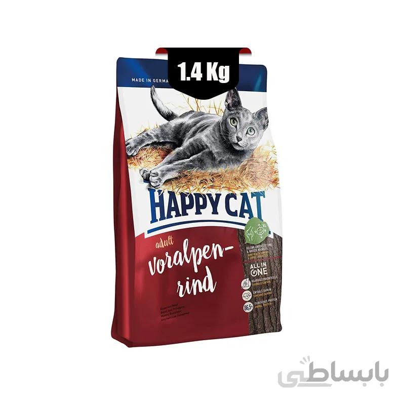 غذای خشک گربه بالغ با طعم بیف هپی کت وزن 1.4 کیلوگرم