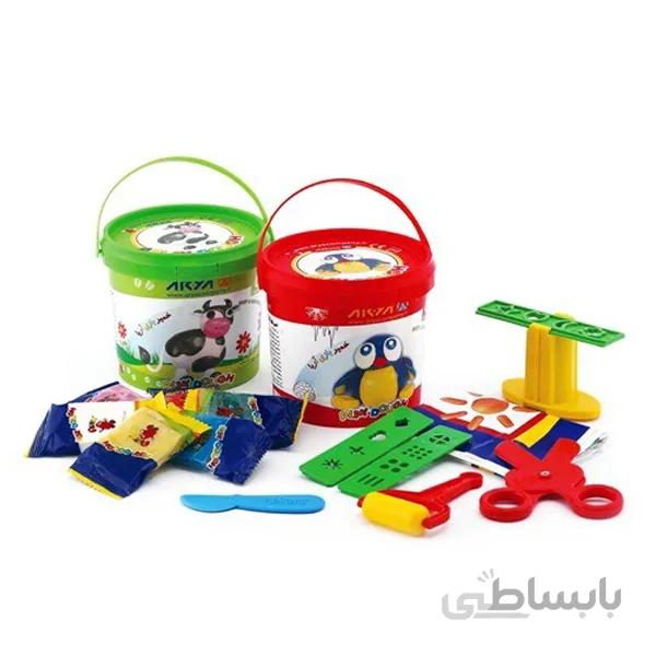 خمیربازی ۱۲ رنگ سطلی با ابزار آریا