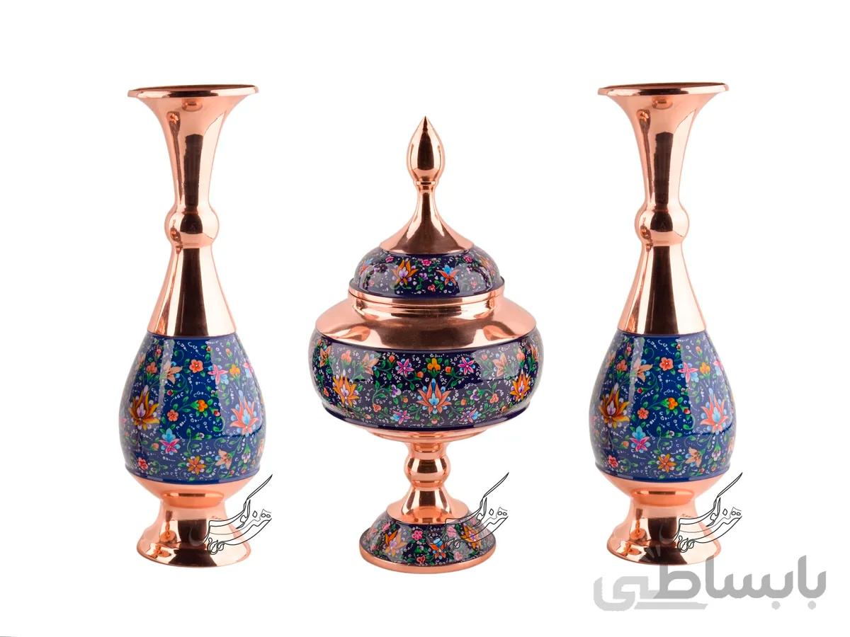 ست شکلات خوری و گلدان مس و پرداز
