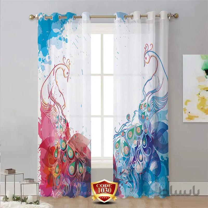پرده پانچی کد 1030-3d-b طرح سه بعدی طاووس دو رنگ