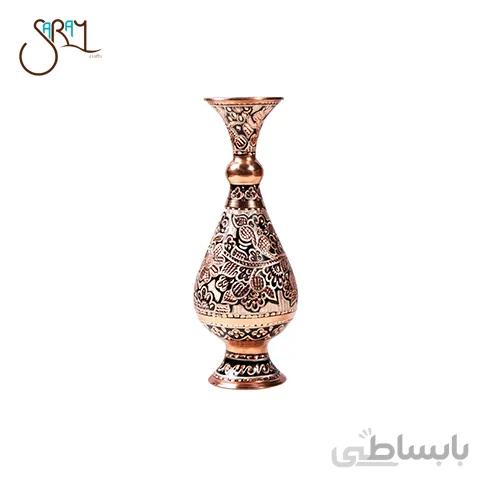 گلدان مسی الماس تراش طرح گل و بوته مدل 3902