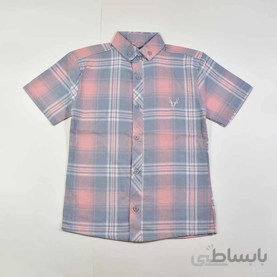 پیراهن آستین کوتاه پسرانه بچه گانه چهارخانه کد 2418