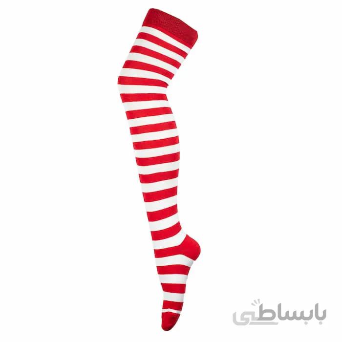 جوراب بالازانو راه راه سفید و قرمز آپتیمیست