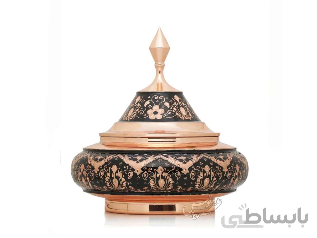 قندان مس و حکاکی مدل بشقاب پرنده کوچک