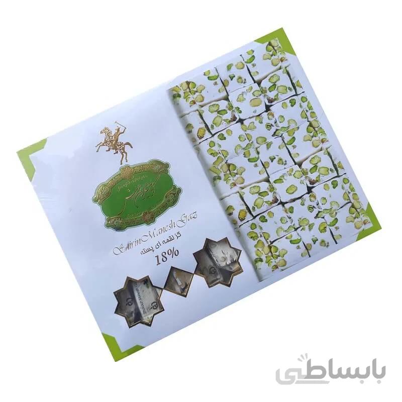 گز شیرین ‌منش 18 درصد لقمه پسته – 450 گرم