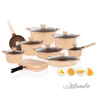 سرویس قابلمه گرانیتی 30 پارچه کاندید مدل اوشن کرم داخل شکلاتی