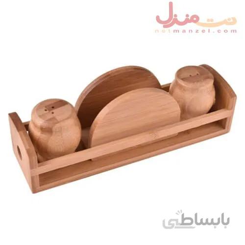 ست نمکدان و جا دستمال چوبی بامبو برند بامبوم مدل الکودا