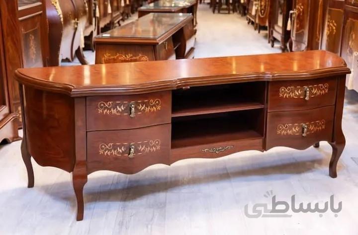 میز تلویزیون چوبی مدل ایتالیایی (ابرویی ۴ کشو) کد ۱۰۲۱۹۶