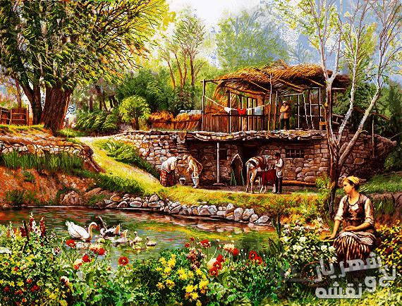 خرید نخ و نقشه تابلو فرش طرح منظره خیال انگیز کد j-428