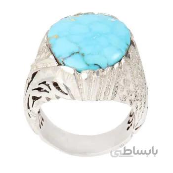 انگشتر نقره مردانه مدل سنگ فیروزه نیشابور رکاب دست ساز کد AM_2037