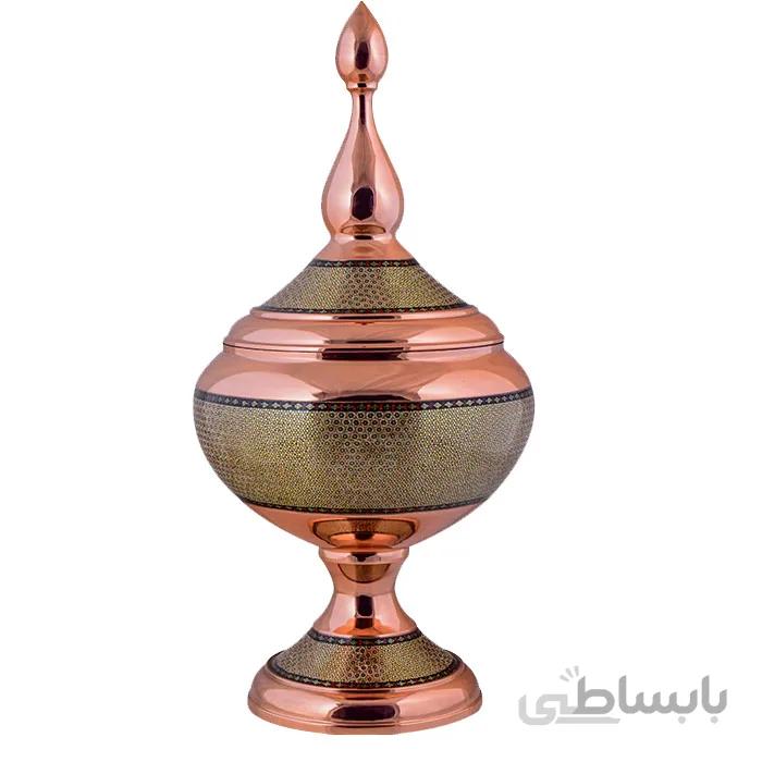 شکلات خوری مسی خاتم کاری اثر اقاجانی ارتفاع 63 سانتی متر کد C 499