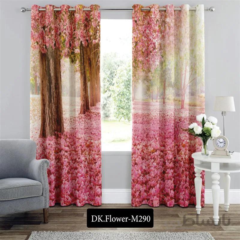 پرده پانچی (هازان و مخمل)کد DK.Flower.M290 طرح گل و منظره جنگل بهشتی