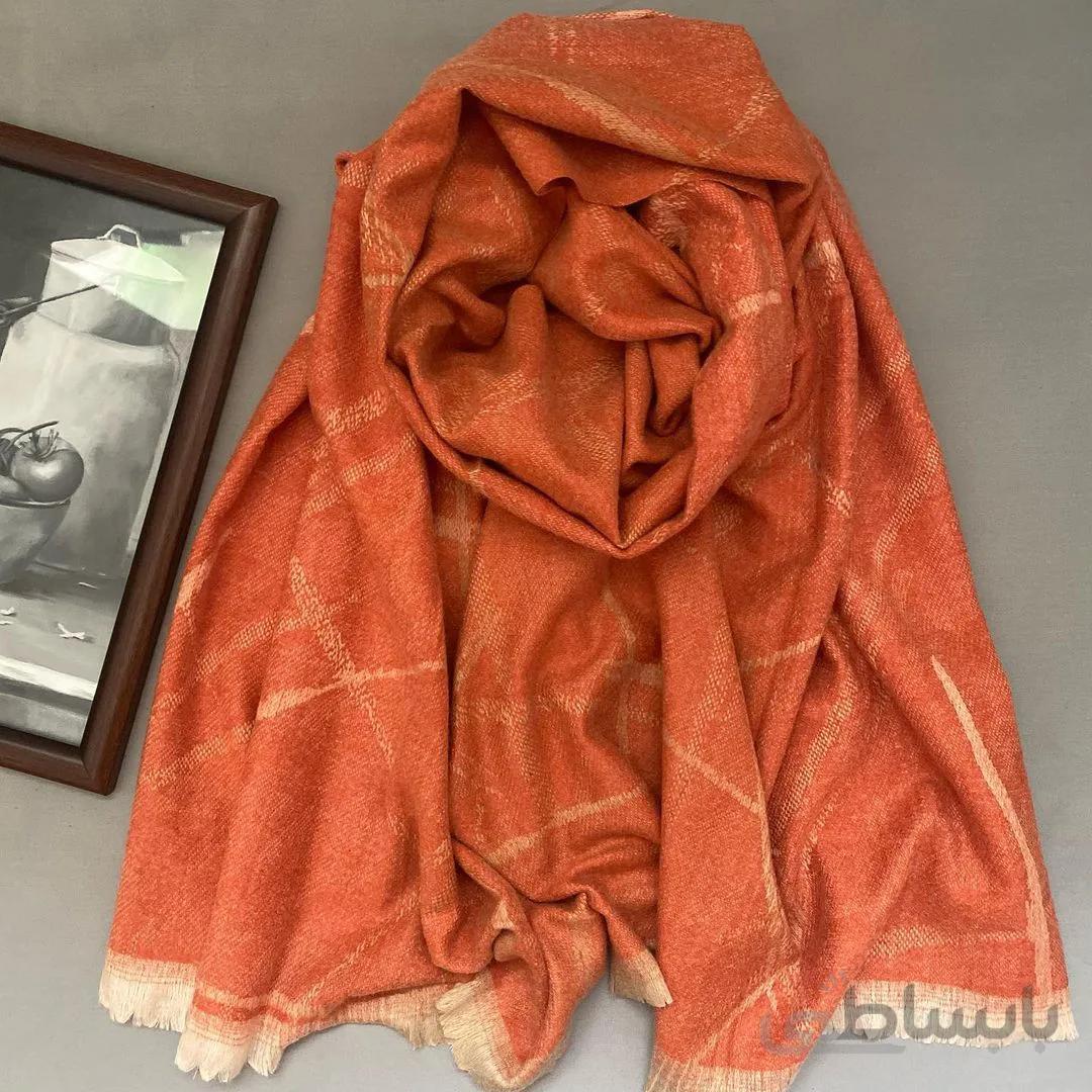 شال پاییزه موهر نارنجی طرحدار 104801 ا 104801