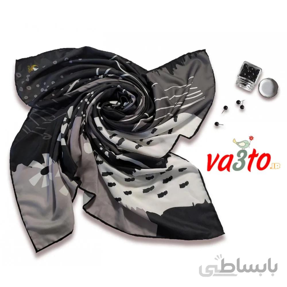 روسری طرح دار مدل طوسی و سیاه