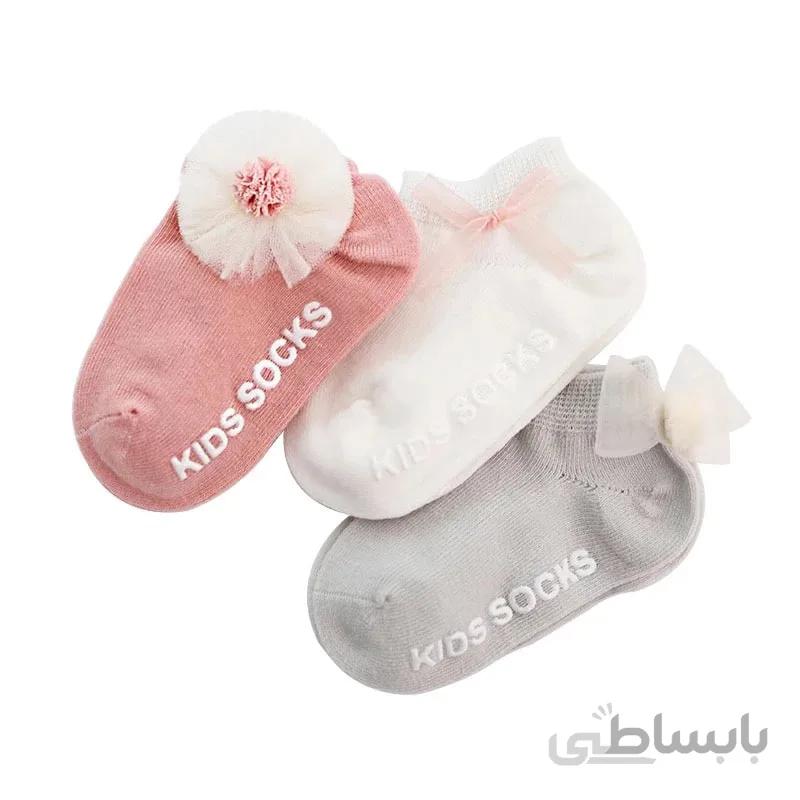 جوراب بچه گانه عروسکی گل توری