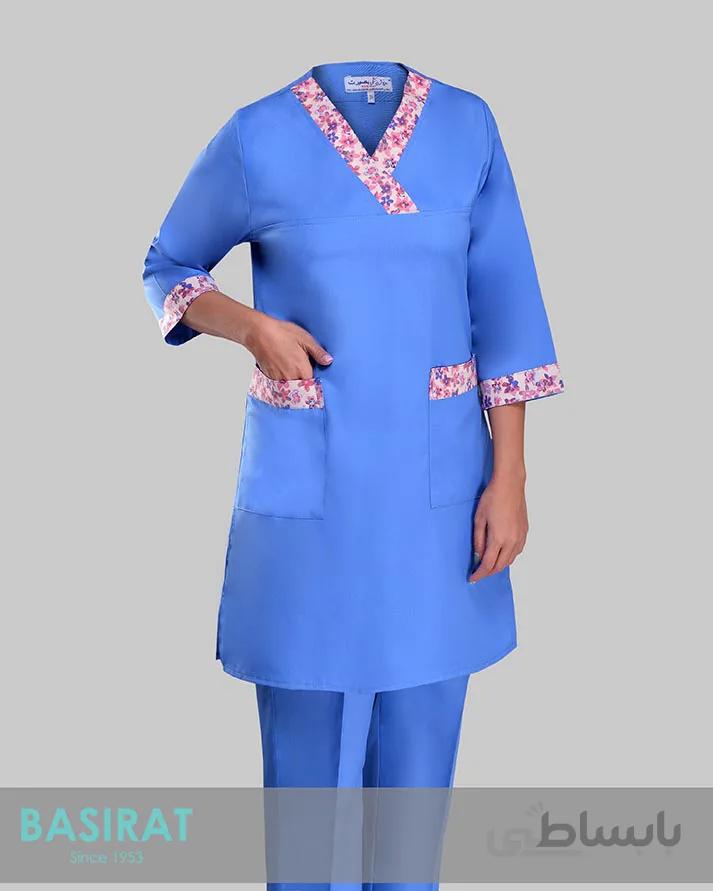 روپوش و شلوار اتاق عمل آبی روشن حاشیه دار