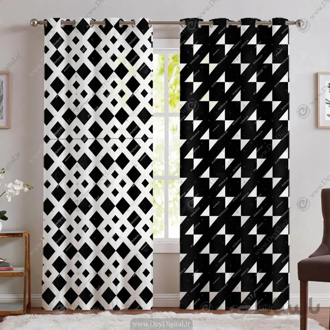 پرده پانچی مدل هندسی سییاه و سفید PK-5334