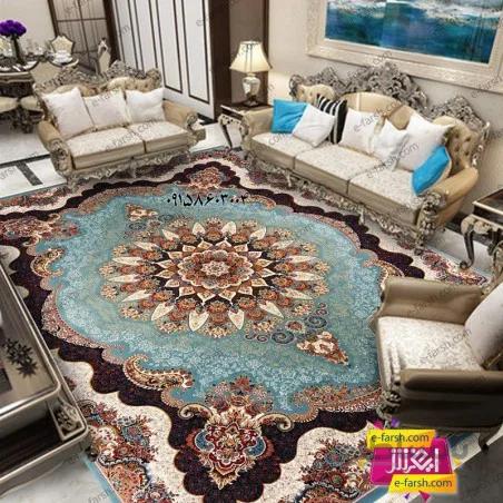 فرش ماشینی زمرد مشهد طرح 25035 آبی