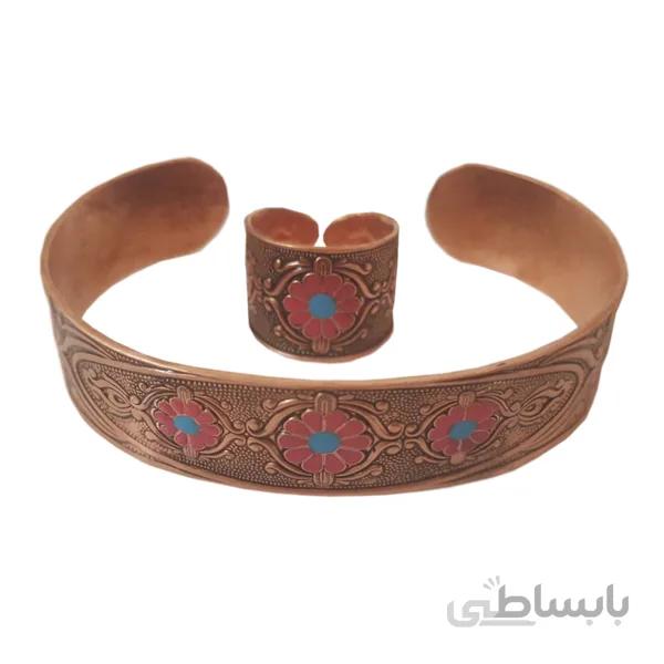نیم ست مسی با طرح گل لوتوس قرمز کد JW105.2