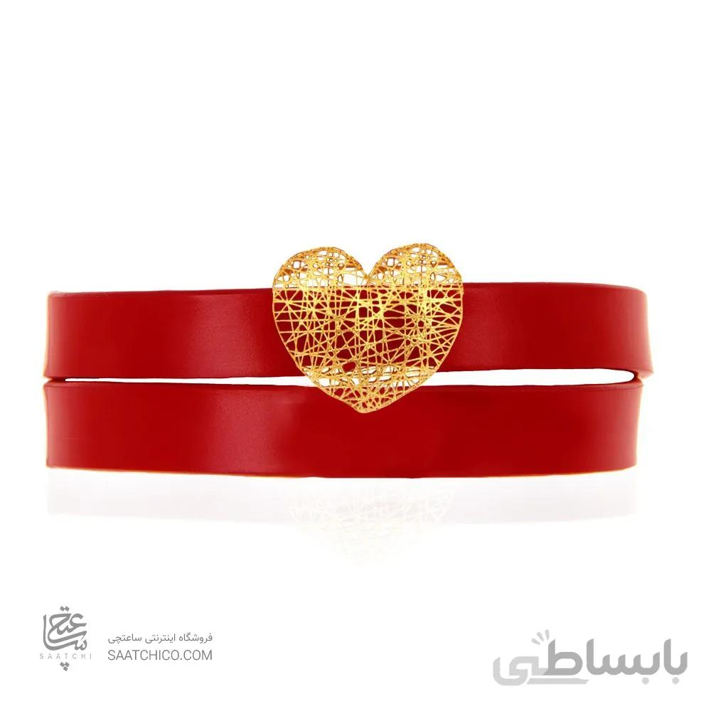 دستبند چرم با پلاک طلا طرح قلب فیوژن کد XB939