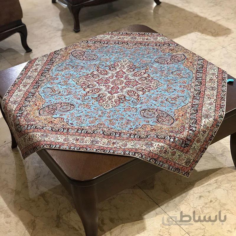 رومیزی مربع ترمه طرح سالار مشکی ابریشم کد 710 کد 410550