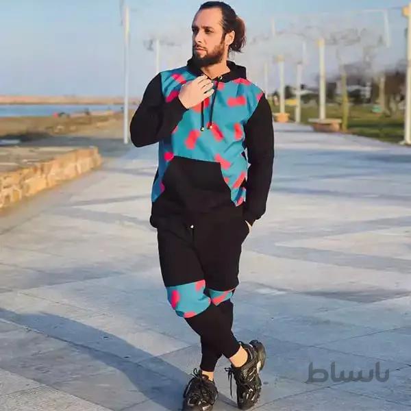 ست مردانه کد 216 هودی و شلوار طرح خفاشی جنس دورس رنگ مشکی ا Men's set code 216 Hoodie and bat design pants made of Dors black color