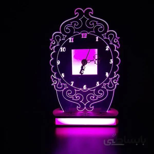چراغ خواب و ساعت رومیزی سه رنگ طرح قاب