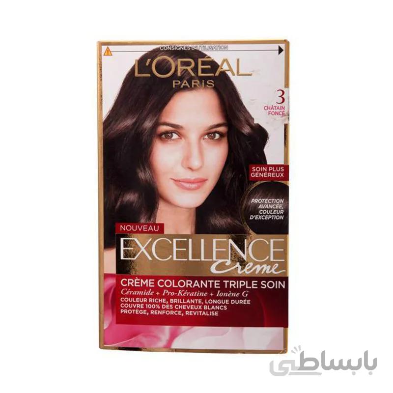کیت رنگ مو لورال شماره 3 Excellence ا Loreal Excellence No 3 Hair Color Kit