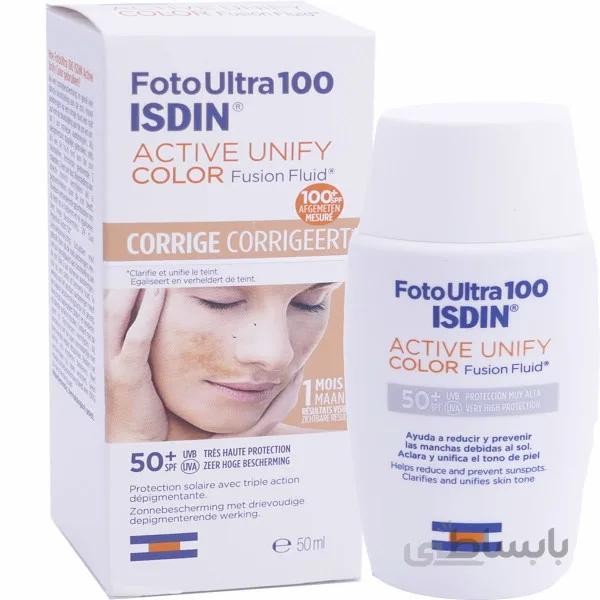 کرم ضد افتاب و ضد لک ایزدین فوتوال ISDIN FotoUltra 100 Active Unify Color Fusion Fluid SPF50