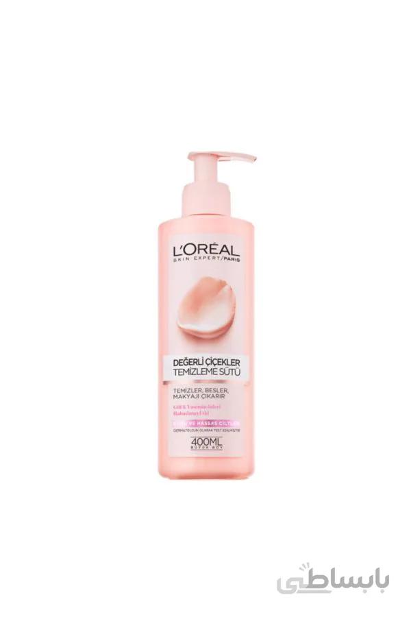 شیر پاک کن پوست خشک و حساس لورال پاریس مدل Rare Flowers حجم 400 میل ا Loreal Paris Rare Flowers Cleansing Milk Dry Skin 400ml