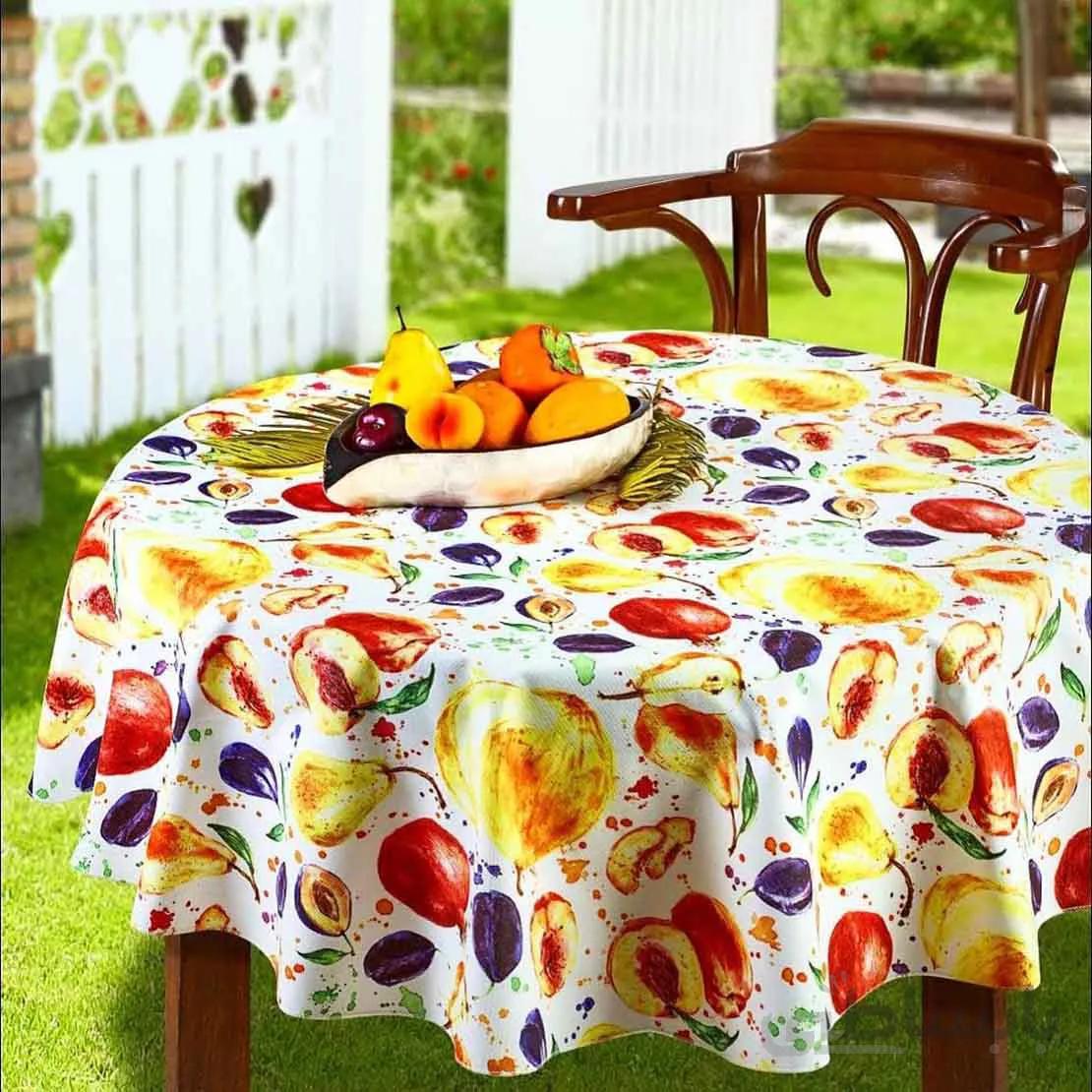 رومیزی سفره ای پانو کتان رزین تاژ 12 نفره مستطیل 140*320 طرح میوه Fruit