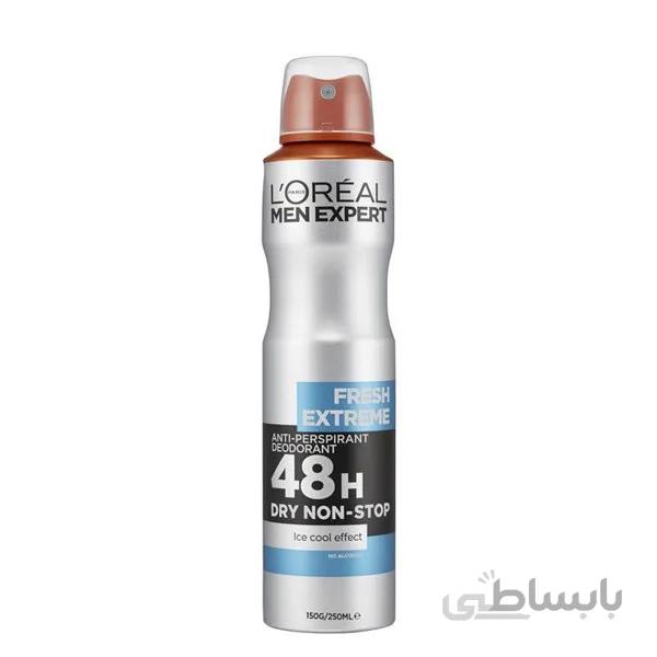 اسپری 48 ساعته لورال مدل فرش اکستریم 250 میل ا LOREAL PARIS Men Expert Deodorant Fresh Extreme 250Ml